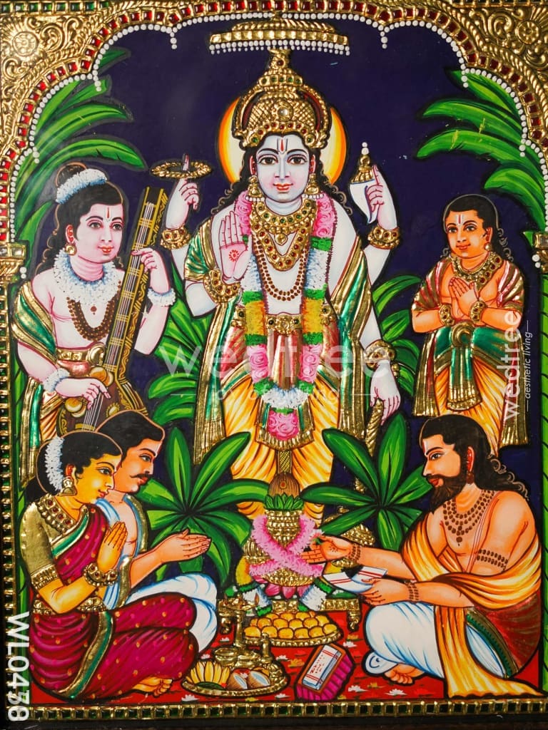 Tanjore Painting Satyanarayana Swamy - 15X12 inches - WL0458