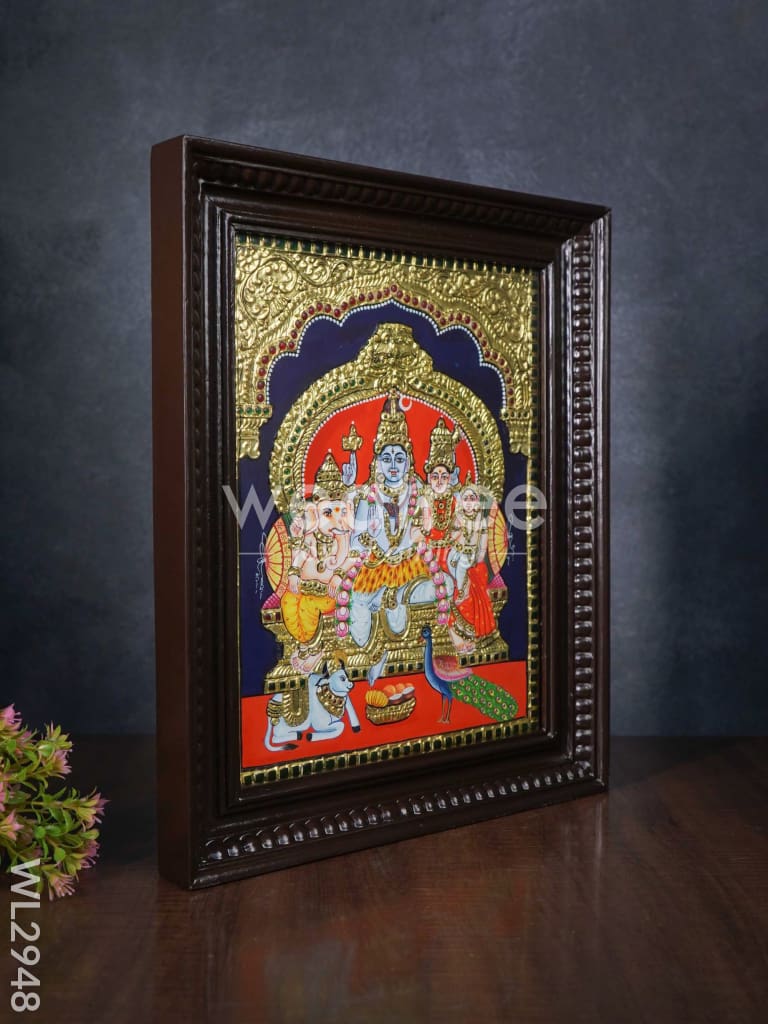 Tanjore Painting Shiv Parivar (Semi embossed) - 15 x 12 inch - WL2948