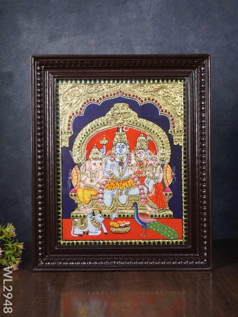Tanjore Painting Shiv Parivar (Semi embossed) - 15 x 12 inch - WL2948