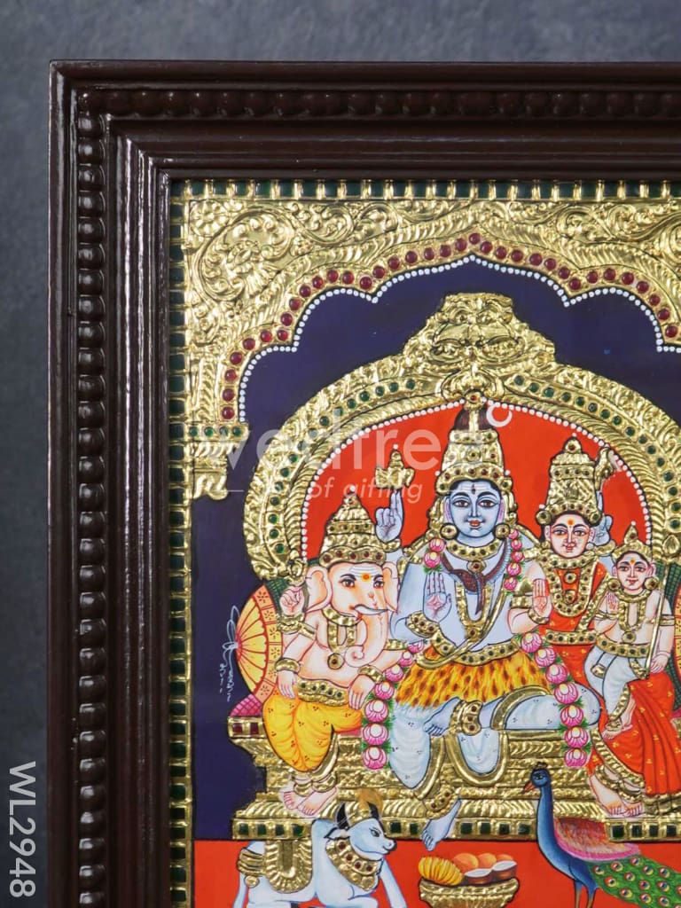 Tanjore Painting Shiv Parivar (Semi embossed) - 15 x 12 inch - WL2948