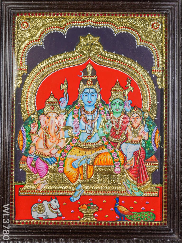 Tanjore Painting - Shiv Parivar - Semi Embossed - 24x18 inch - WL3780