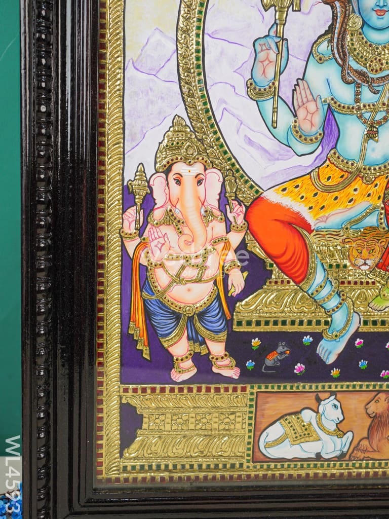 Tanjore Painting - Shiv Parivar - Flat (Gold Foil) - 3x2 ft - WL4593