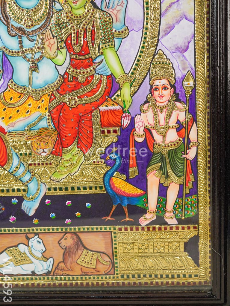 Tanjore Painting - Shiv Parivar - Flat (Gold Foil) - 3x2 ft - WL4593