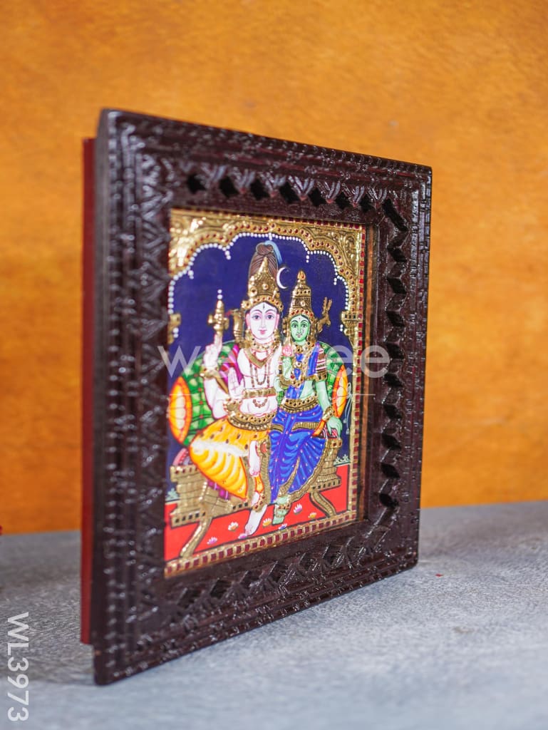 Tanjore Painting (Reverse Chettinad Frame) - Shivan-Parvati - Flat (Gold Foil) - 10x8 inch - WL3973