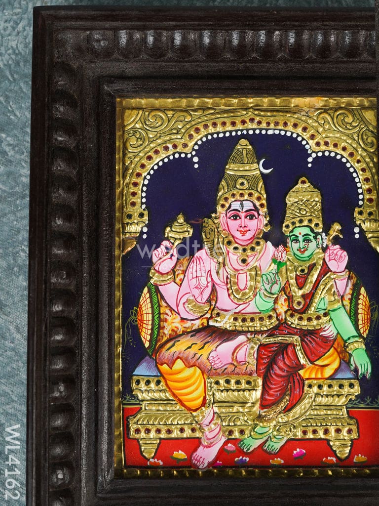 Tanjore Painting - Shivan-Parvati - Flat (Gold Foil) - 8x6 inch - WL4162