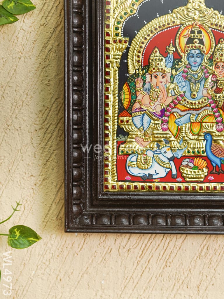 Tanjore Painting - Shivan-Parvati - Flat (Gold Foil) - 12x10 inch - WL4973