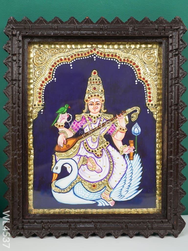 Tanjore Painting - Swan Saraswathi - Flat (Gold Foil) - 10 x 8 inch - WL4537