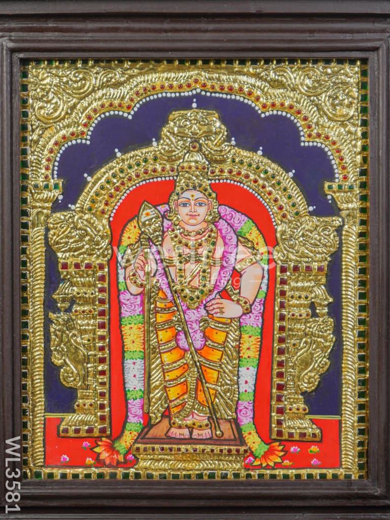 Tanjore Painting Thiruchendur Murugan - Flat (Gold foil) - 15x12 - WL3581