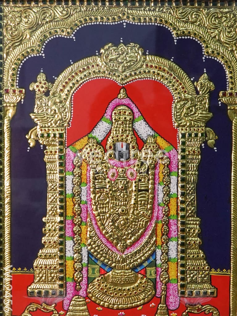 Tanjore Painting Tirupathi Balaji - Flat (Gold foil) - 18x14 inch - WL2456