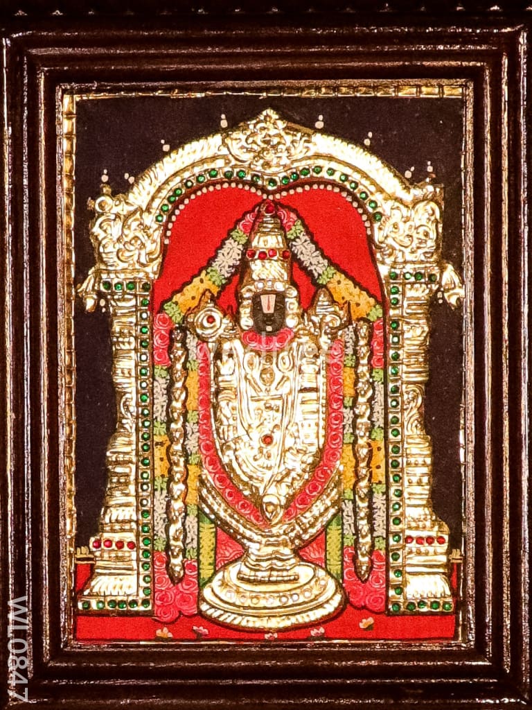 Tanjore Painting - Tirupathi Balaji - Flat (Gold Foil) - 8x6 inch - WL0847