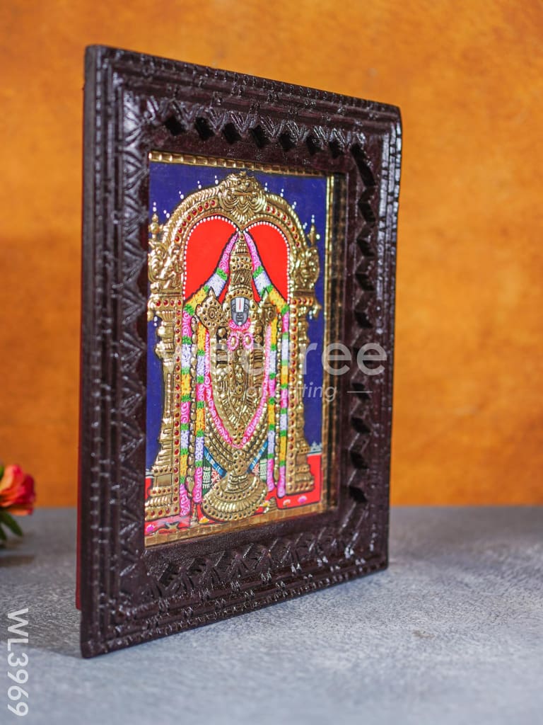 Tanjore Painting (Chettinad Frame) - Tirupathi Balaji - Flat (Gold Foil) - 10x8 inch - WL3969
