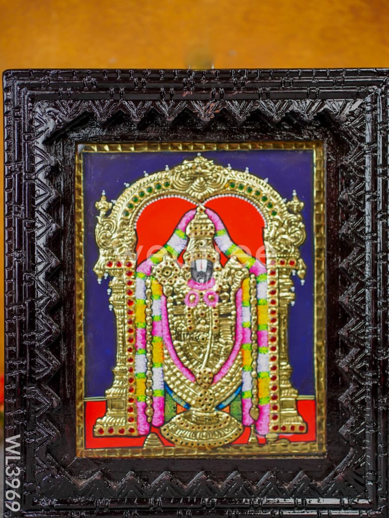 Tanjore Painting (Chettinad Frame) - Tirupathi Balaji - Flat (Gold Foil) - 10x8 inch - WL3969