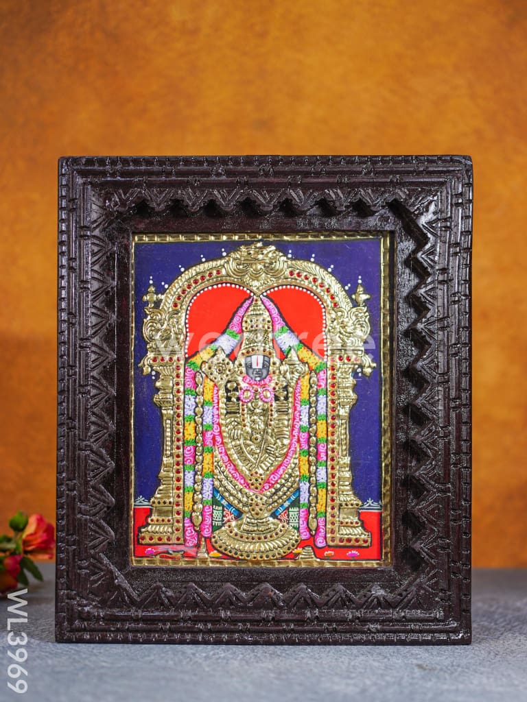 Tanjore Painting (Chettinad Frame) - Tirupathi Balaji - Flat (Gold Foil) - 10x8 inch - WL3969