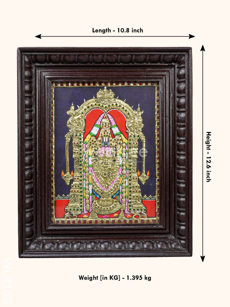 Tanjore Painting - Tirupathi Balaji - Flat (Gold Foil) - 10x8 inch - WL4163