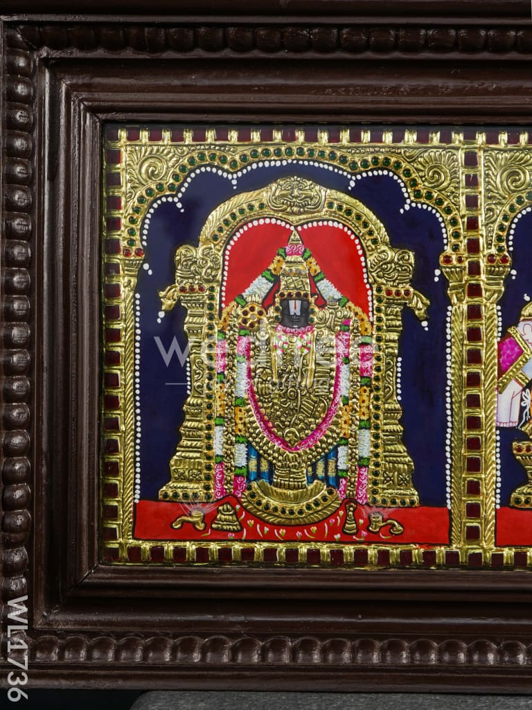 Tanjore Painting - Balaji-Gajalakshmi-Ganesha-Saraswathi-Murugan Family - Flat (Gold Foil) - 9x39 inch (5 in 1) - WL1736