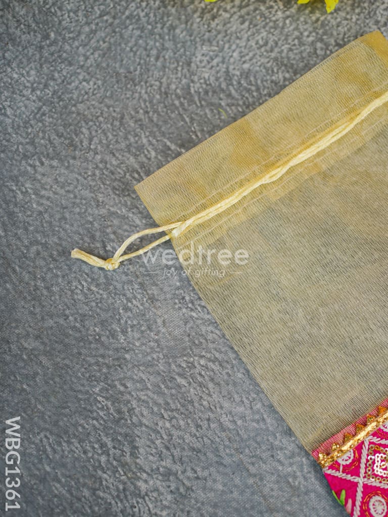 Tissue and Embroidered Raw Silk String Bag - WBG1361