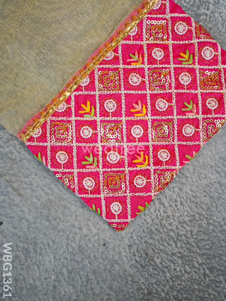 Tissue and Embroidered Raw Silk String Bag - WBG1361