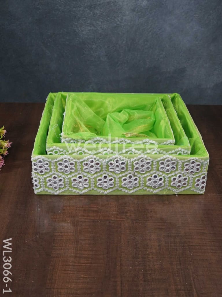 Trousseau Baskets with Embroidery and Mirror Work - Set of 3 - WL3066
