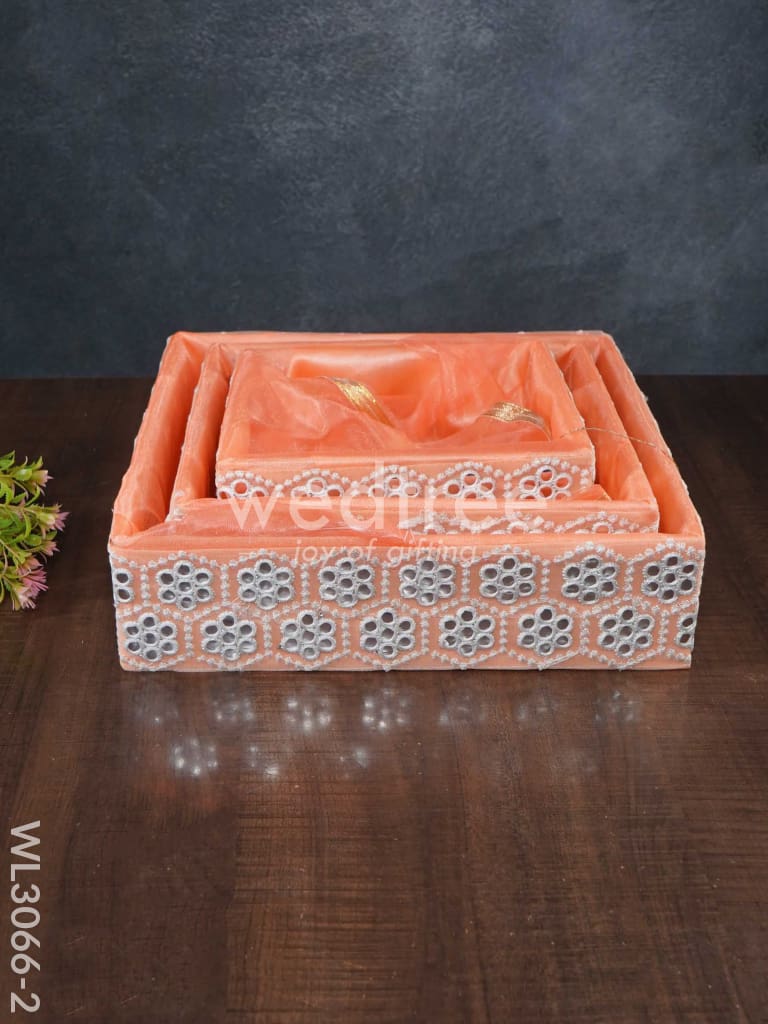 Trousseau Baskets with Embroidery and Mirror Work - Set of 3 - WL3066