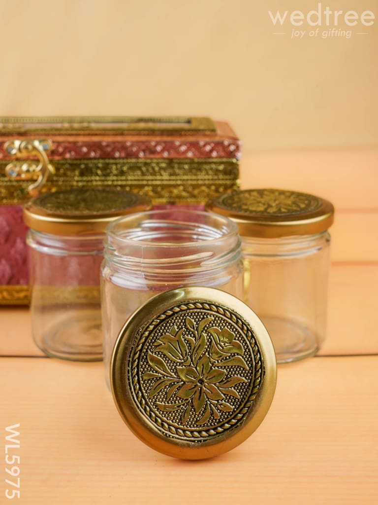 Velvet Dry Fruit Box with 3 Jar - WL5975