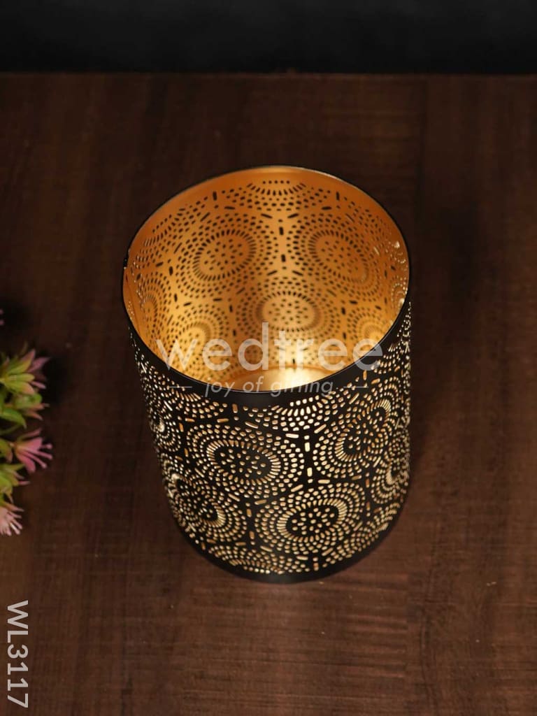 Votive in Black Matte Finish & Jhaali Pattern - Big - WL3117