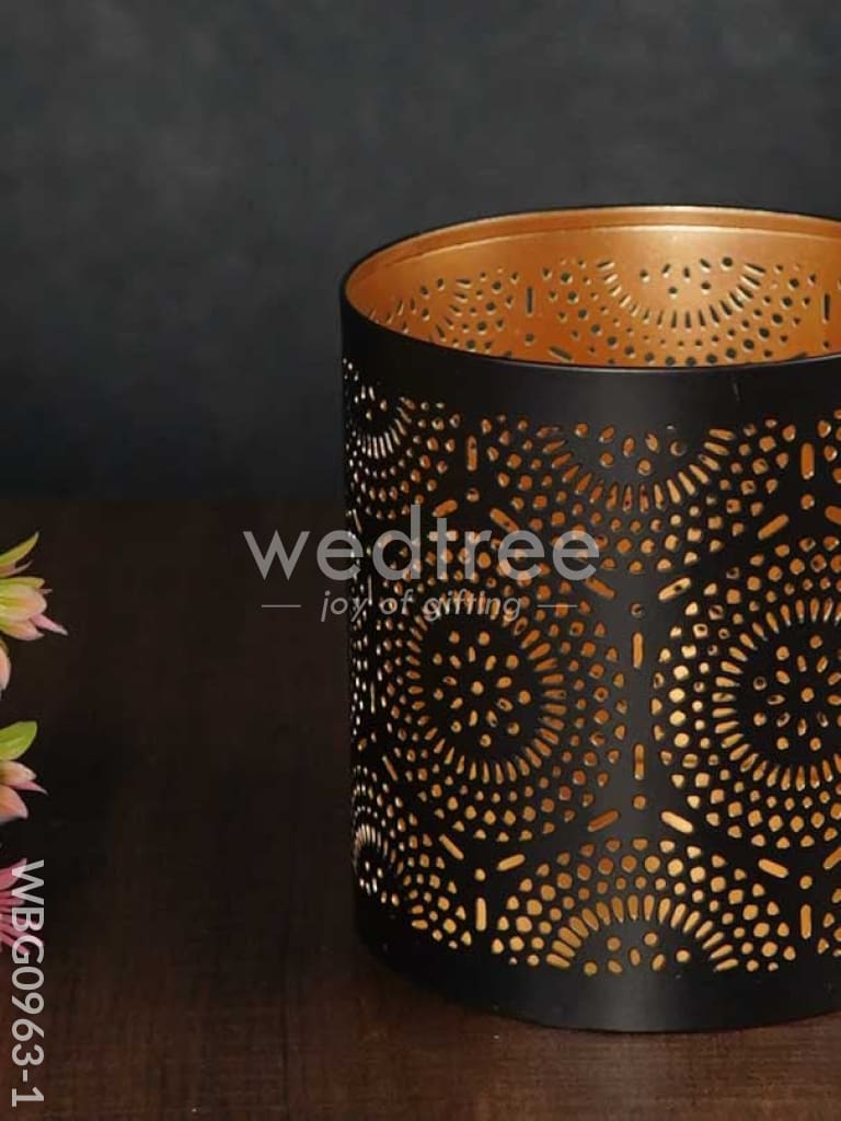 Votive in Black Matte Finish & Jhaali Pattern - WBG0963