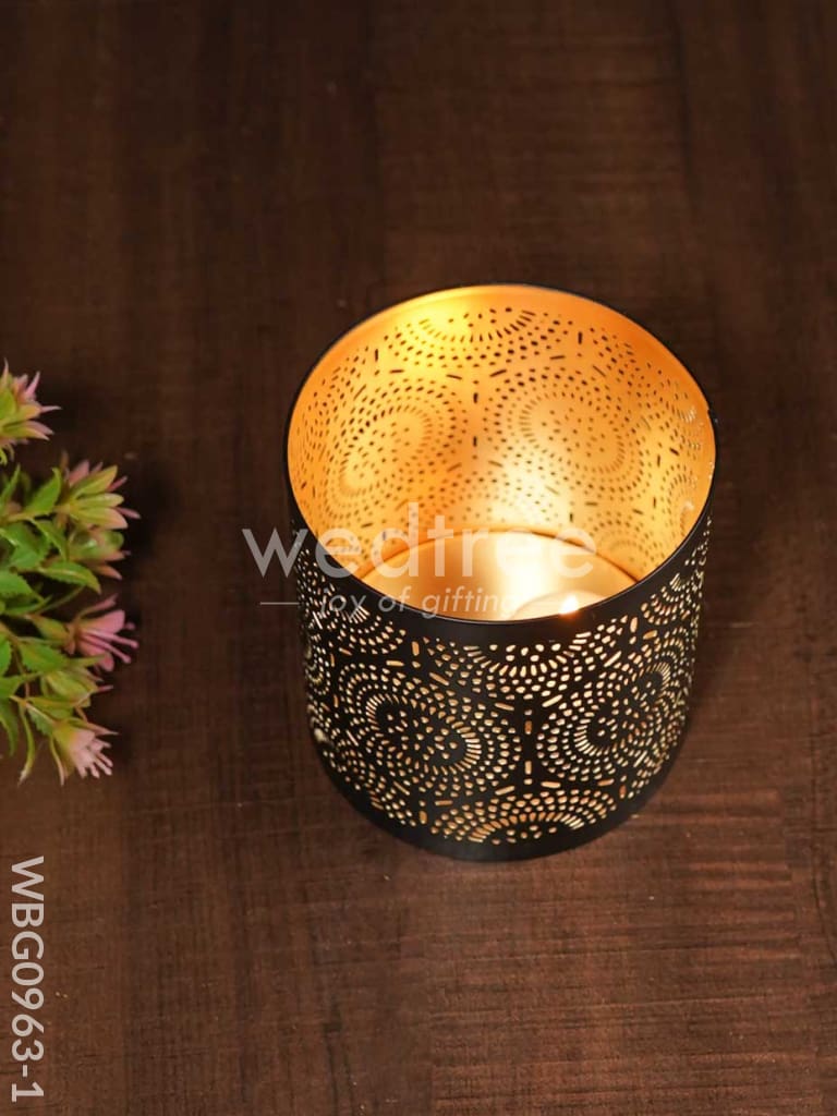 Votive in Black Matte Finish & Jhaali Pattern - WBG0963