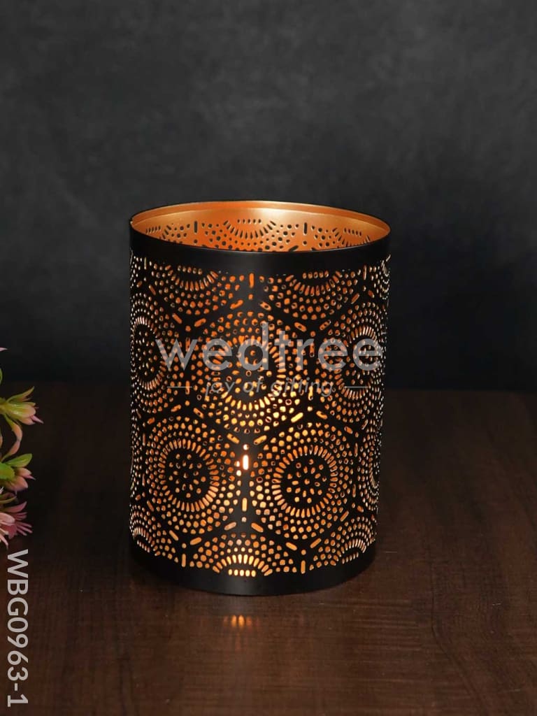Votive in Black Matte Finish & Jhaali Pattern - WBG0963
