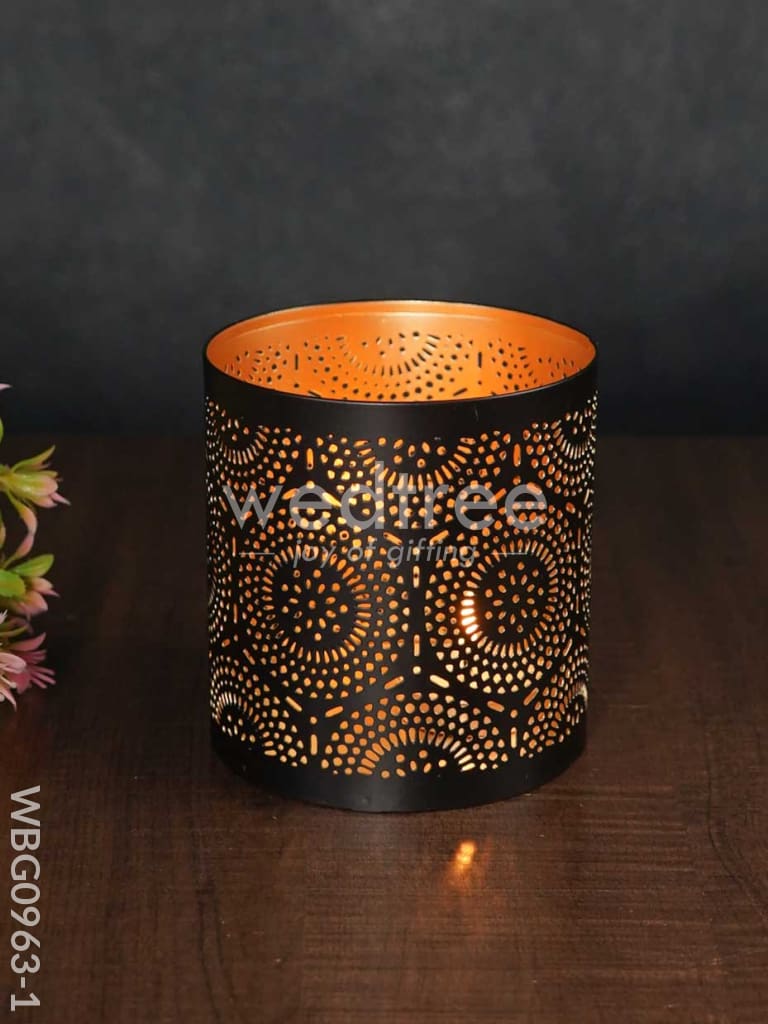 Votive in Black Matte Finish & Jhaali Pattern - WBG0963