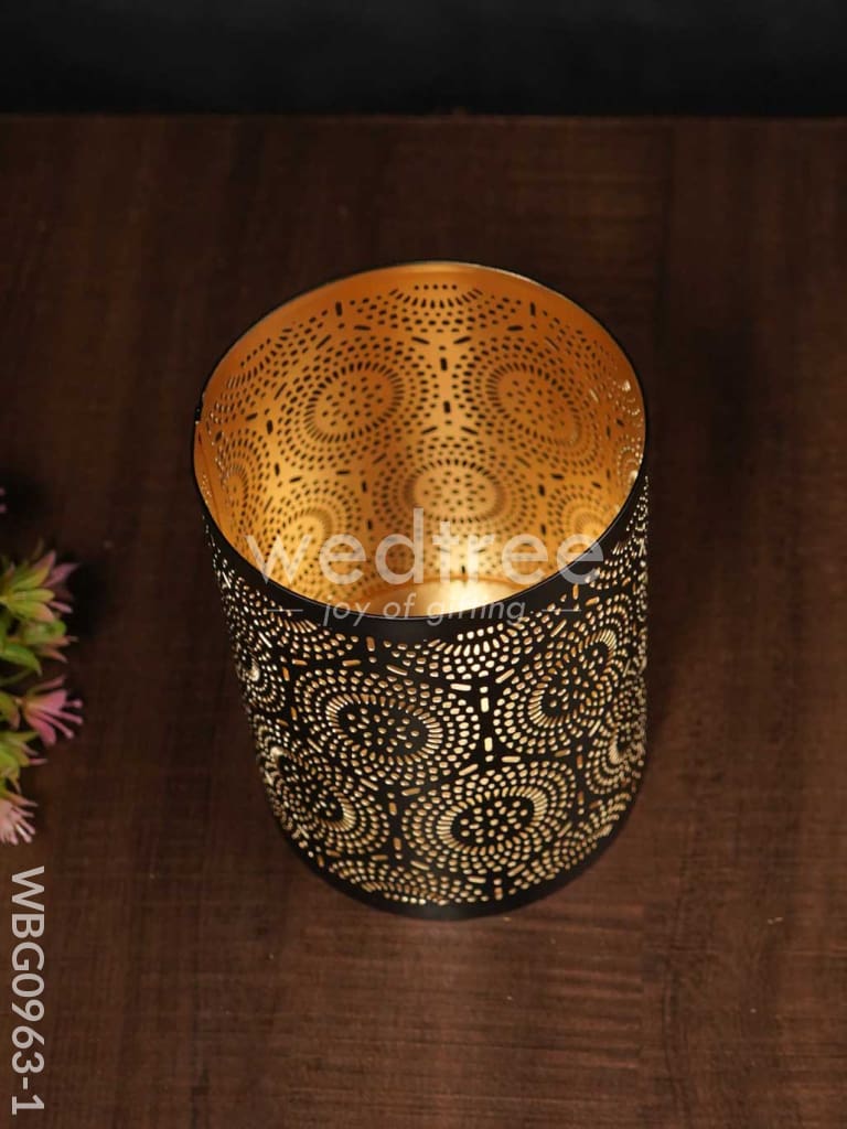 Votive in Black Matte Finish & Jhaali Pattern - WBG0963