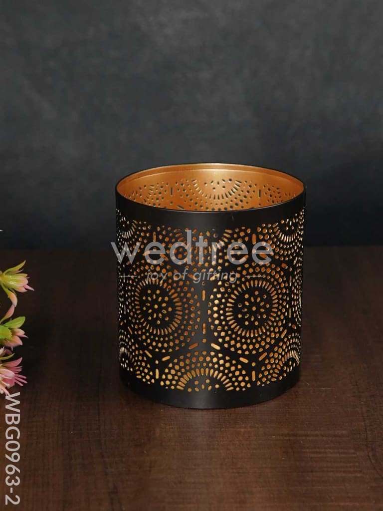 Votive in Black Matte Finish & Jhaali Pattern - WBG0963