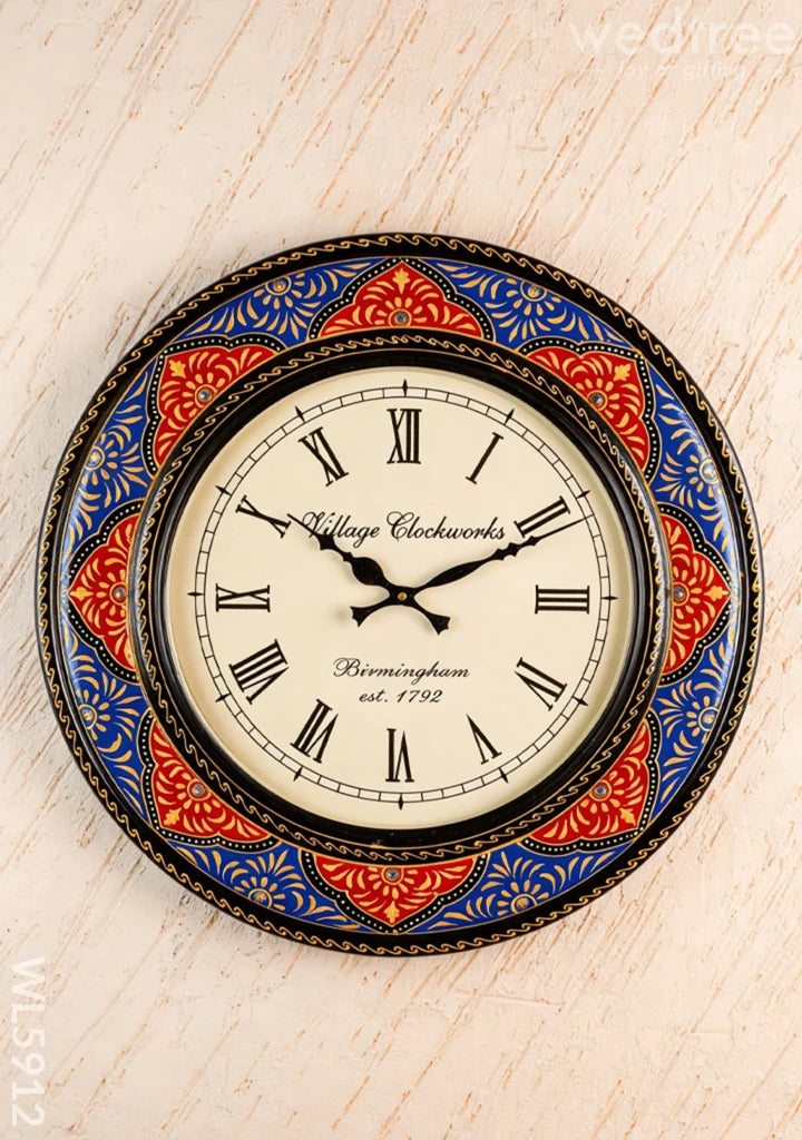 Wall Clock - Painted with Floral Design - 18 inch - WL5912