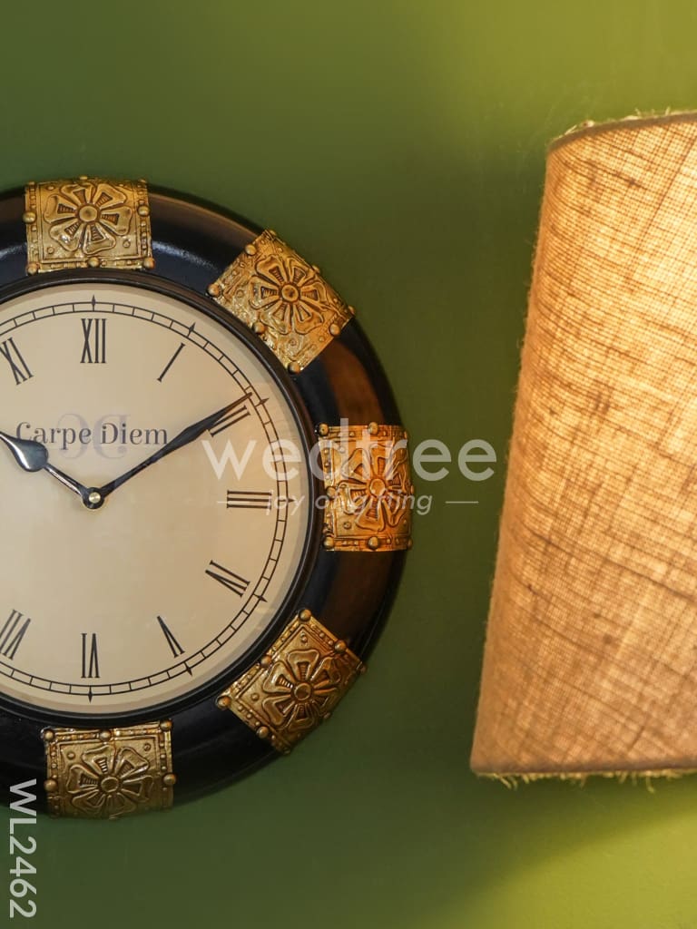 Wall Clock - Polished brass in Black Base (12 inch) - WL2462