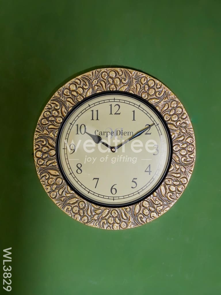 Wall Clock with Floral Embossed Brass Fitting (12 inch) - WL3829