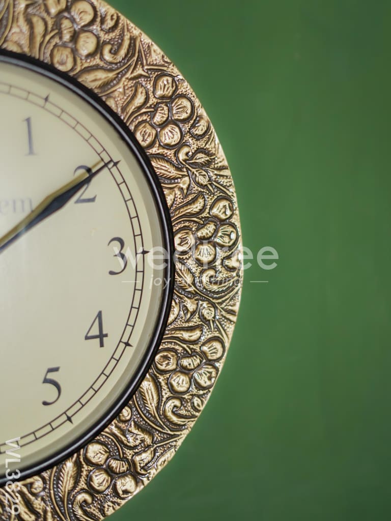 Wall Clock with Floral Embossed Brass Fitting (12 inch) - WL3829