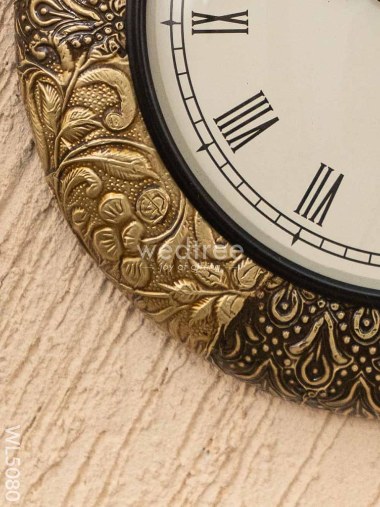 Wall Clocks - Embossed Brass with Floral Design - 12 inch - WL5080