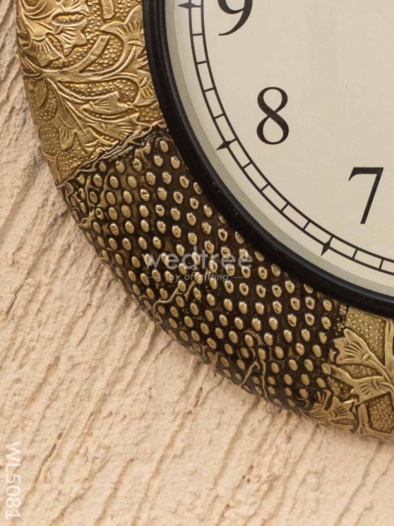 Wall Clocks - Embossed Brass with Floral Design - 12 inch - WL5081