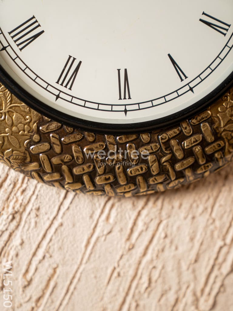 Wall Clocks - Embossed Brass with Floral Design - 12 inch - WL5150