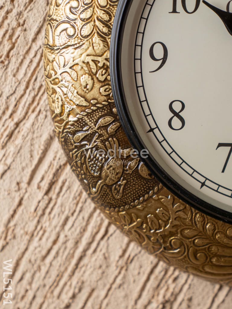 Wall Clocks - Embossed Brass with Floral Design - 12 inch - WL5151