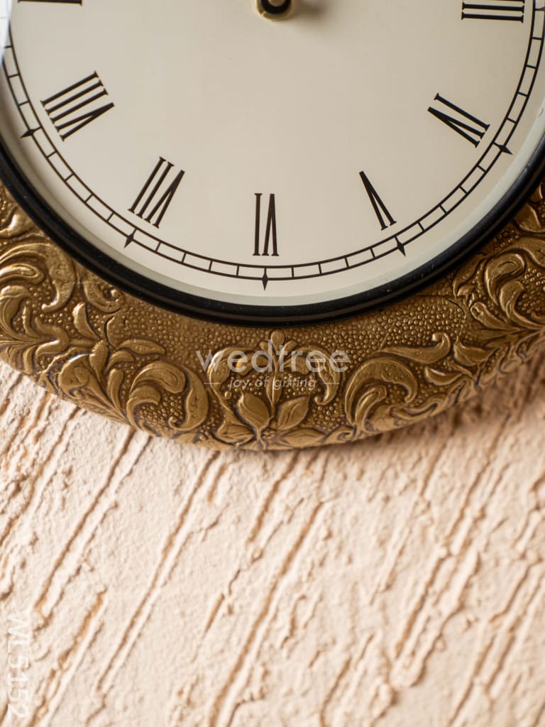 Wall Clocks - Embossed Brass with Floral Design - 12 inch - WL5152