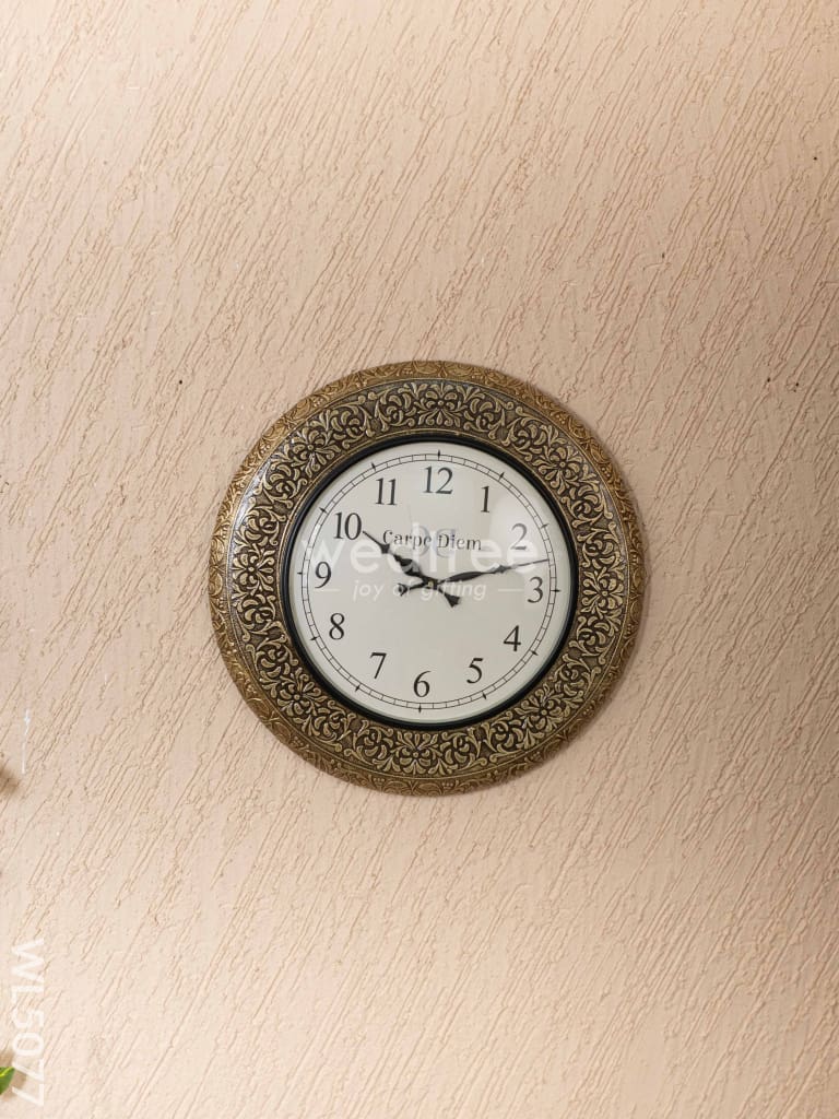 Wall Clocks - Embossed Brass with Floral Design - 18 inch - WL5077