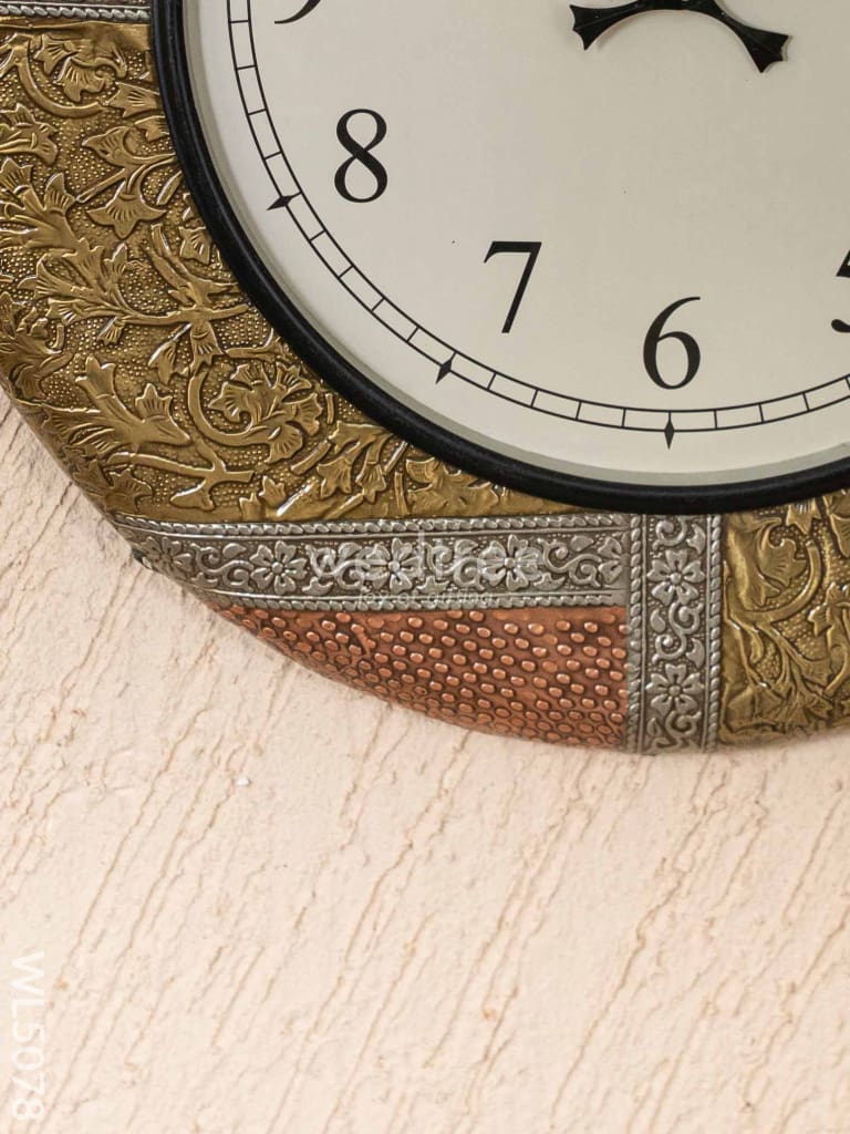 Wall Clocks - Embossed Brass with Floral Design - 18 inch - WL5078