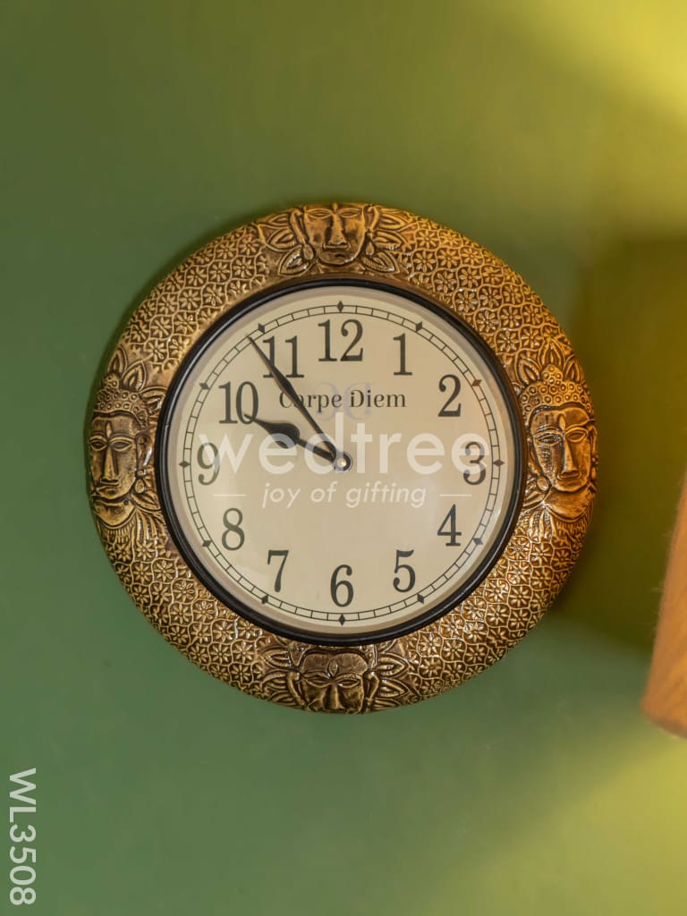 Wall Clocks - Embossed Brass with Tribe Design (12 inch) - WL3508