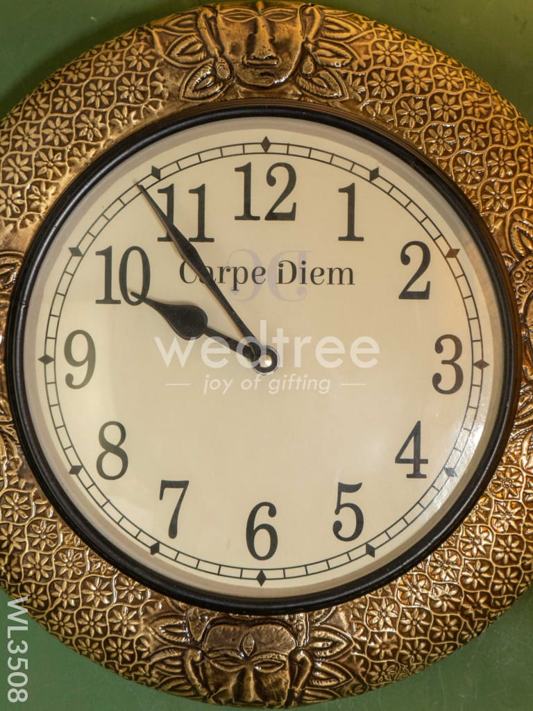 Wall Clocks - Embossed Brass with Tribe Design (12 inch) - WL3508