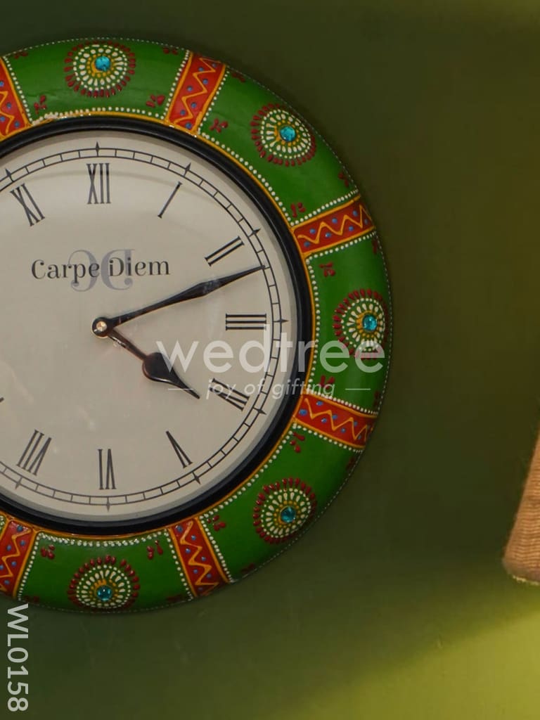 Wall clocks - Hand painted with Green and red floral design (12 inch) - WL0158