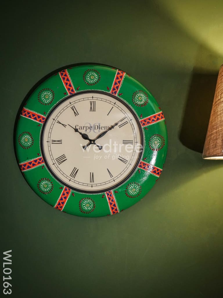 Wall clocks - Hand painted with Green and red floral design (18 inch) - WL0163
