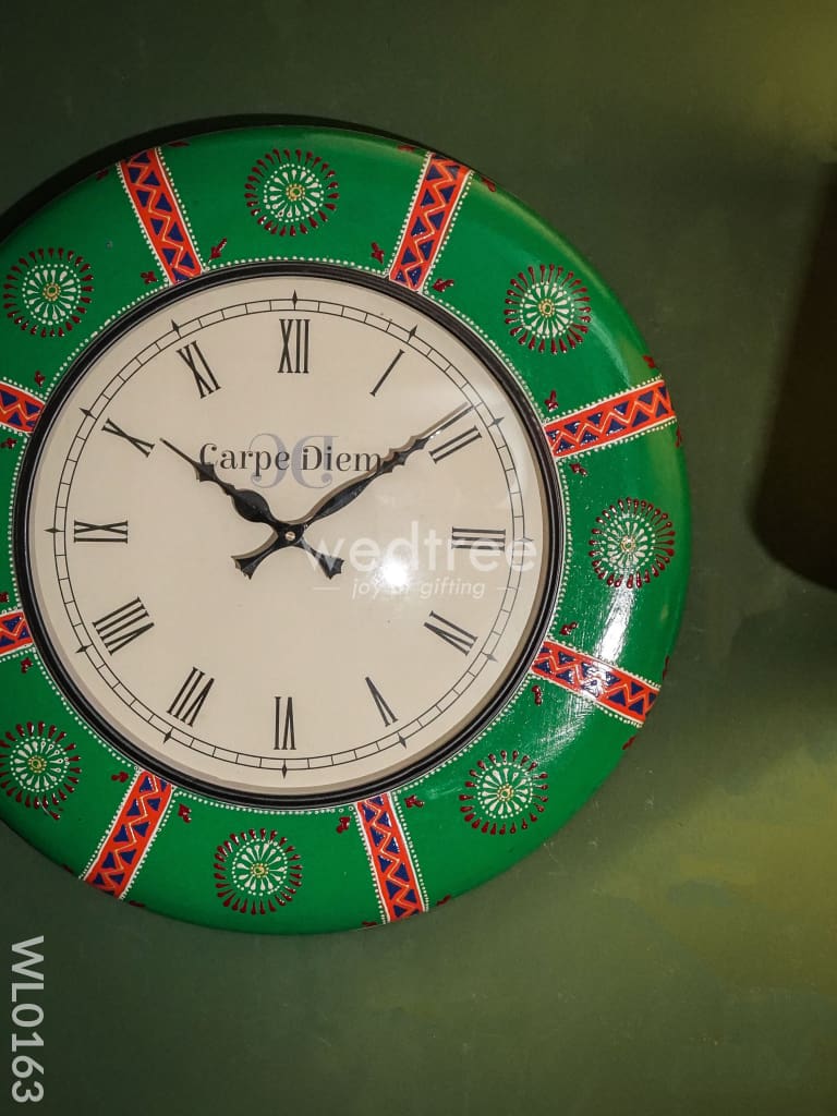 Wall clocks - Hand painted with Green and red floral design (18 inch) - WL0163
