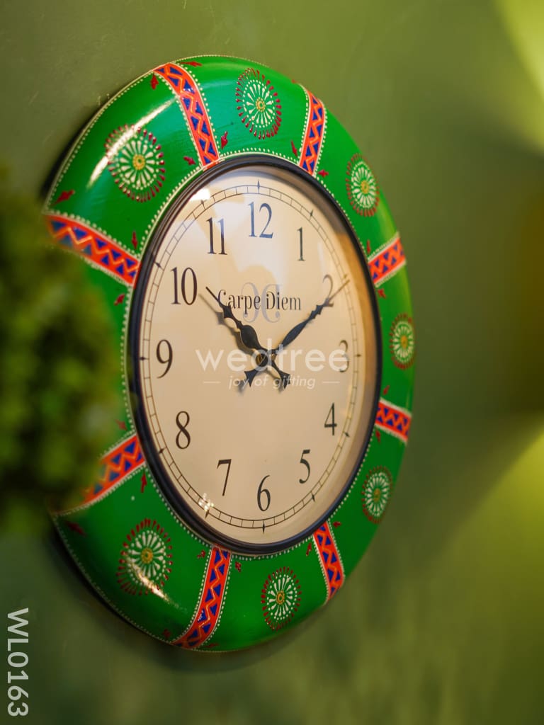 Wall clocks - Hand painted with Green and red floral design (18 inch) - WL0163