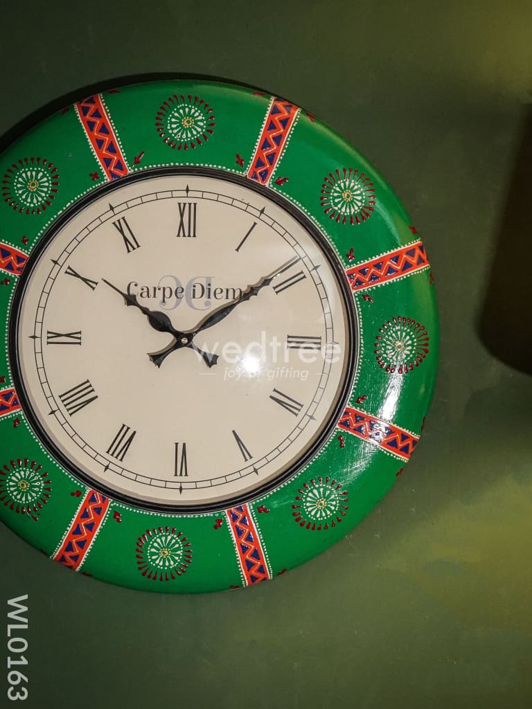 Wall clocks - Hand painted with Green and red floral design (18 inch) - WL0163