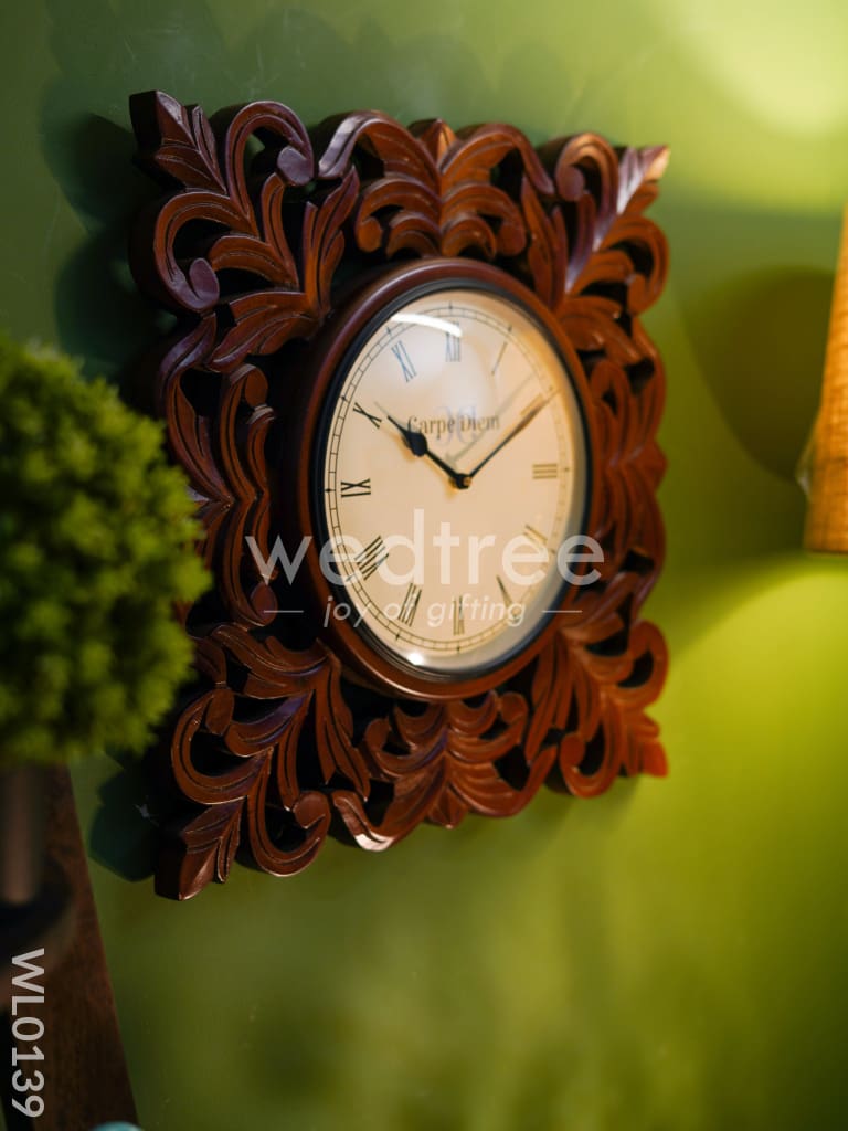 Wall clocks - Wooden carving with floral print (18 inches) - WL0139